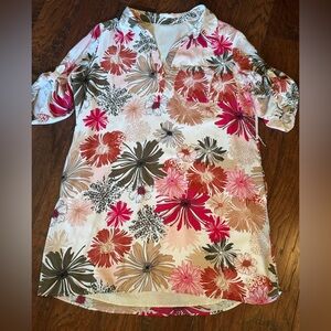 New York & Company Long Sleeve Floral Dress - Red, Pink, Brown